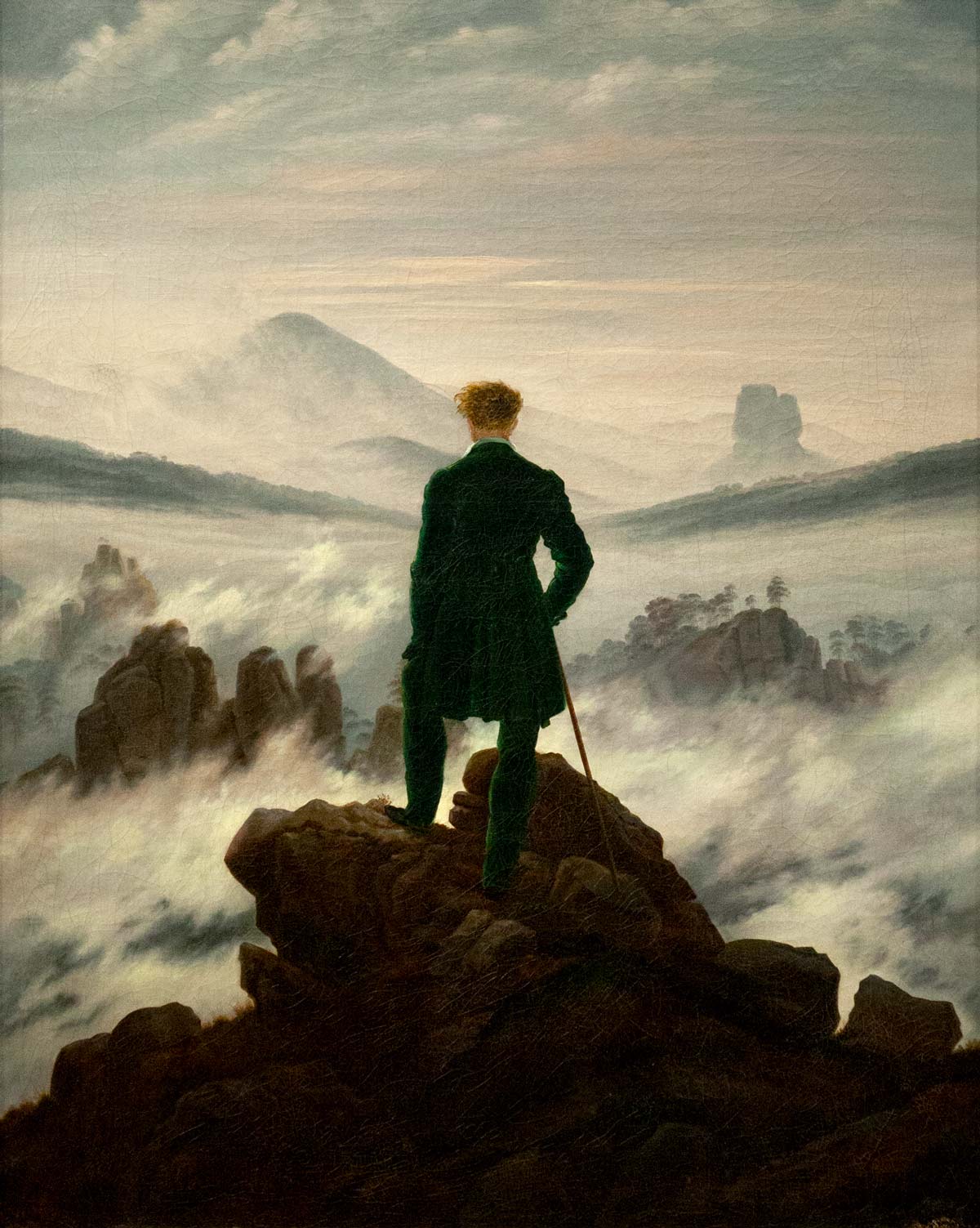 Der Wanderer über dem Nebelmeer, Caspar David Friedrich, 1818  Öl auf Leinwand, 94,8cmx74,8cm   Hamburg, Kunsthalle Der Wanderer über dem Nebelmeer, Caspar David Friedrich, 1818 Öl auf Leinwand, 94,8cmx74,8cm Hamburg, Kunsthalle